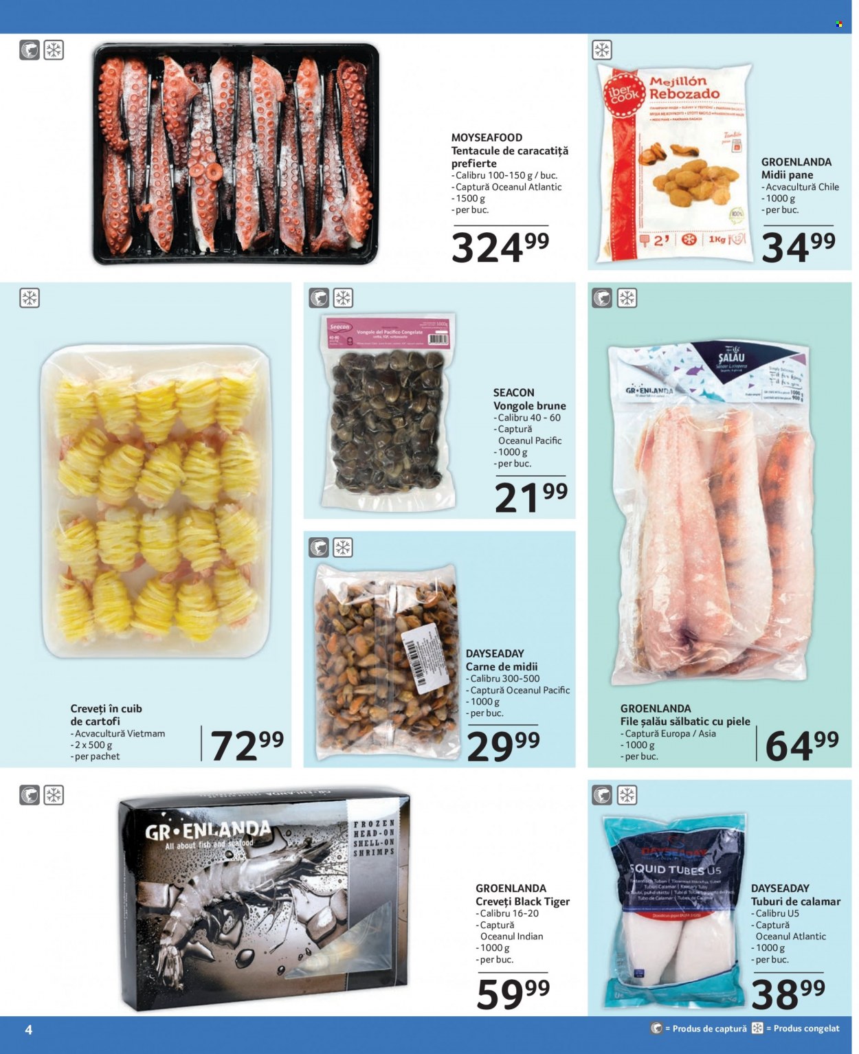 Cataloage Selgros - 01.11.2023 - 30.11.2023 - Produse în vânzare - caracatiţă, midii, fructe de mare, calamar, file de șalău, șalău, peşte, creveți în cuib de cartofi, Frozen, Head. Pagina 4.