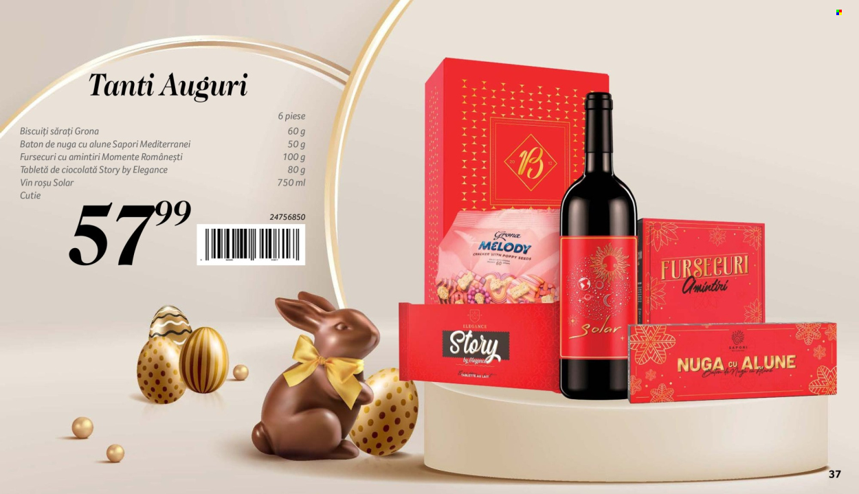 thumbnail - Cataloage Selgros - 01.04.2024 - 04.05.2024 - Produse în vânzare - ciocolată, biscuiți, fursecuri, biscuiți sărați, cracker, vin roşu, vin. Pagina 37.