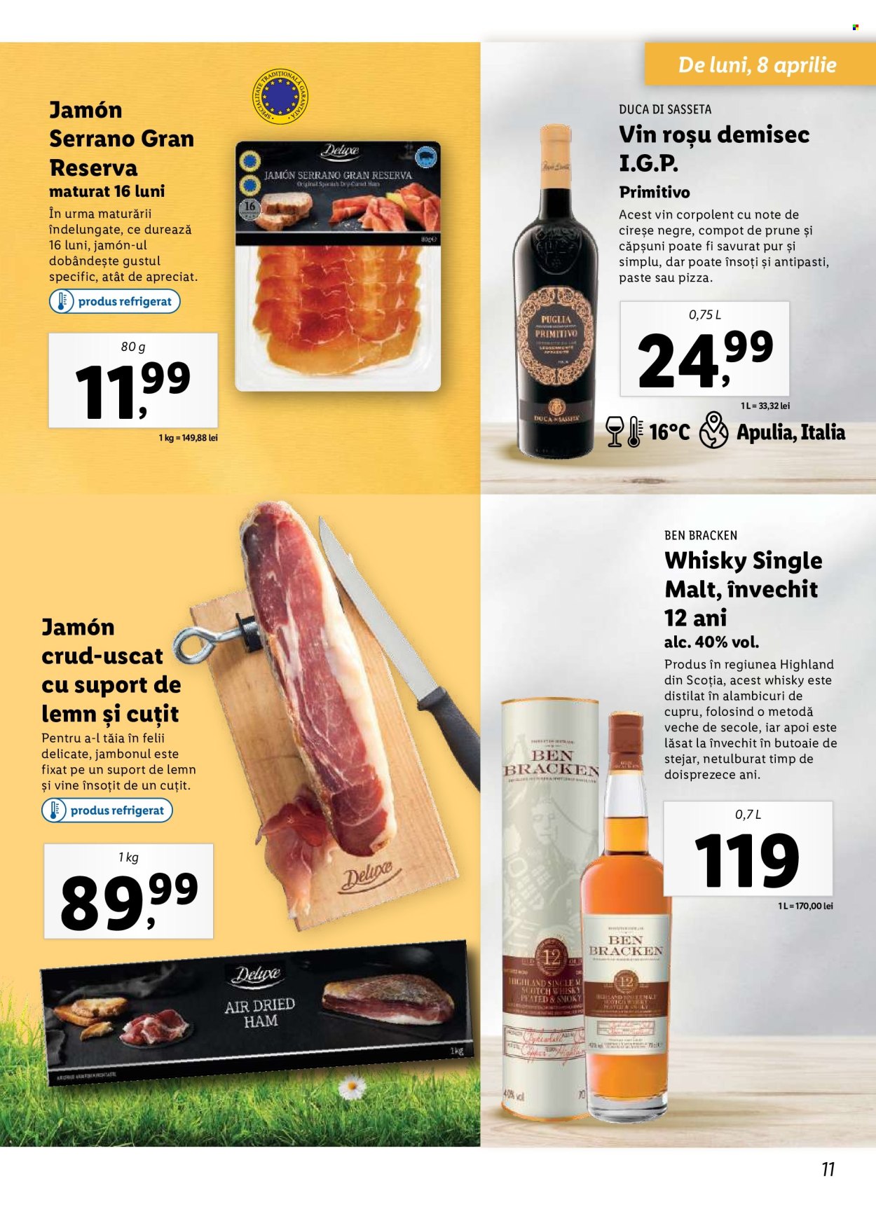 thumbnail - Cataloage Lidl - Produse în vânzare - alcool, căpşune, pizza, antipasti, jamón serrano, compot de prune, compot, paşte, vin roşu, vin, whisky. Pagina 11.