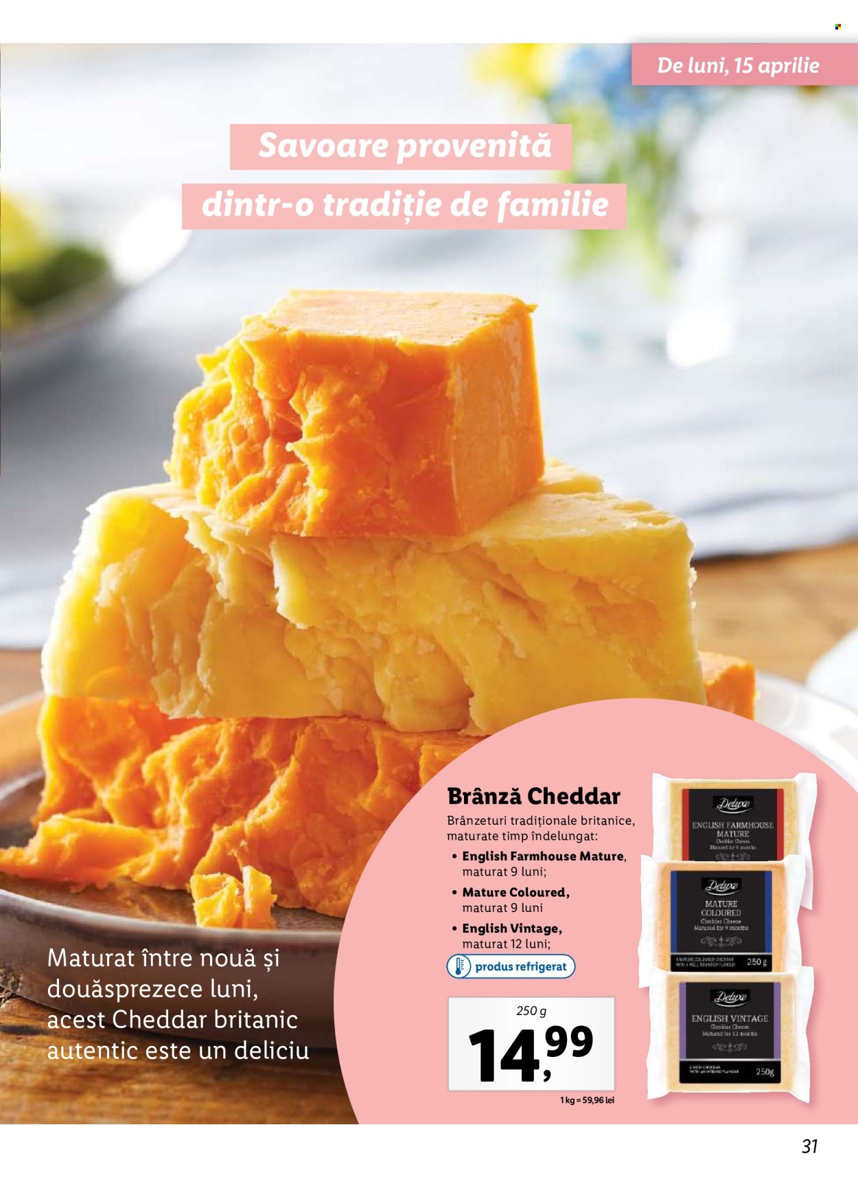 thumbnail - Cataloage Lidl - Produse în vânzare - brânză, cheddar. Pagina 31.