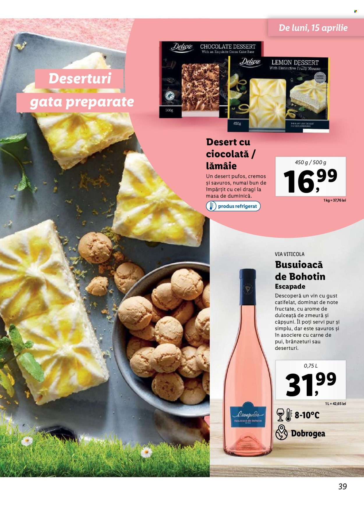 thumbnail - Cataloage Lidl - Produse în vânzare - alcool, deserturi, zmeură, carne de pui, dulceață, vin. Pagina 39.