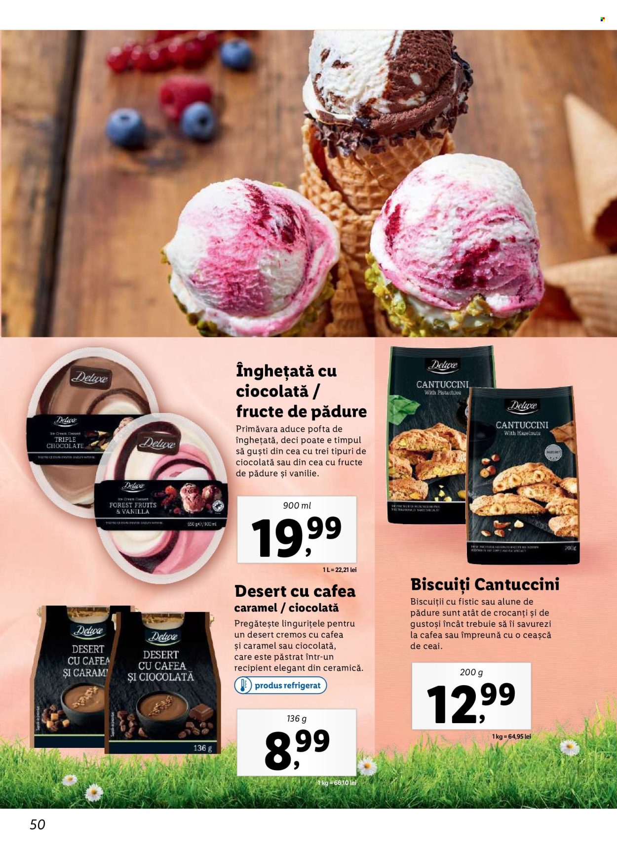 thumbnail - Cataloage Lidl - Produse în vânzare - amestec de fructe, înghețată, biscuiți, Cantuccini. Pagina 50.