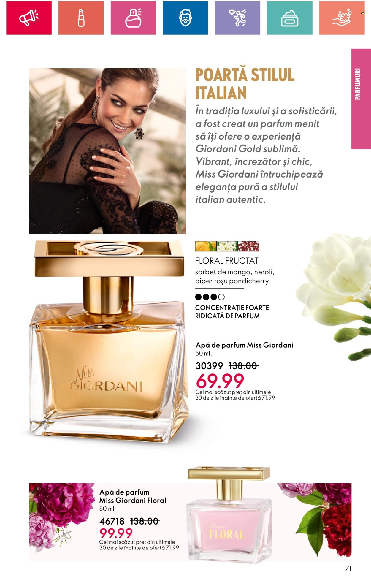 thumbnail - Cataloage Oriflame - 16.04.2024 - 06.05.2024 - Produse în vânzare - Miss Giordani, apă de parfum, Giordani Gold. Pagina 71.