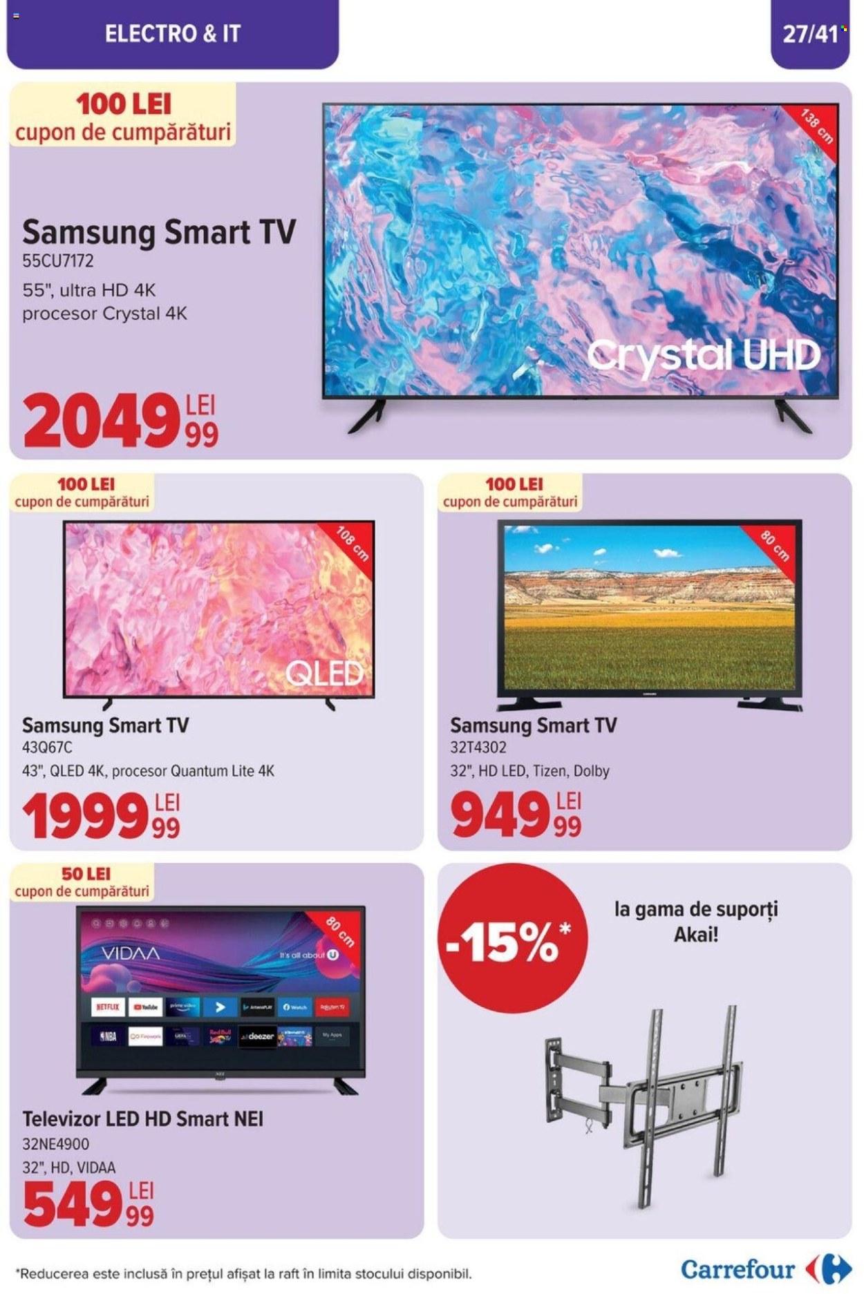 thumbnail - Cataloage Carrefour - 17.04.2024 - 07.05.2024 - Produse în vânzare - Samsung, Red Bull, smart tv, televizor, Akai, raft. Pagina 27.