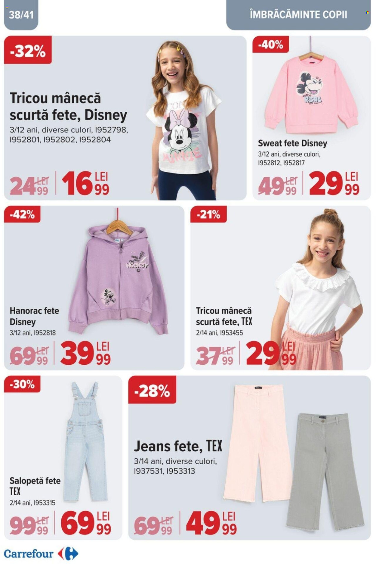 thumbnail - Cataloage Carrefour - 17.04.2024 - 07.05.2024 - Produse în vânzare - Disney, jeans, salopetă, tricou, hanorac. Pagina 38.