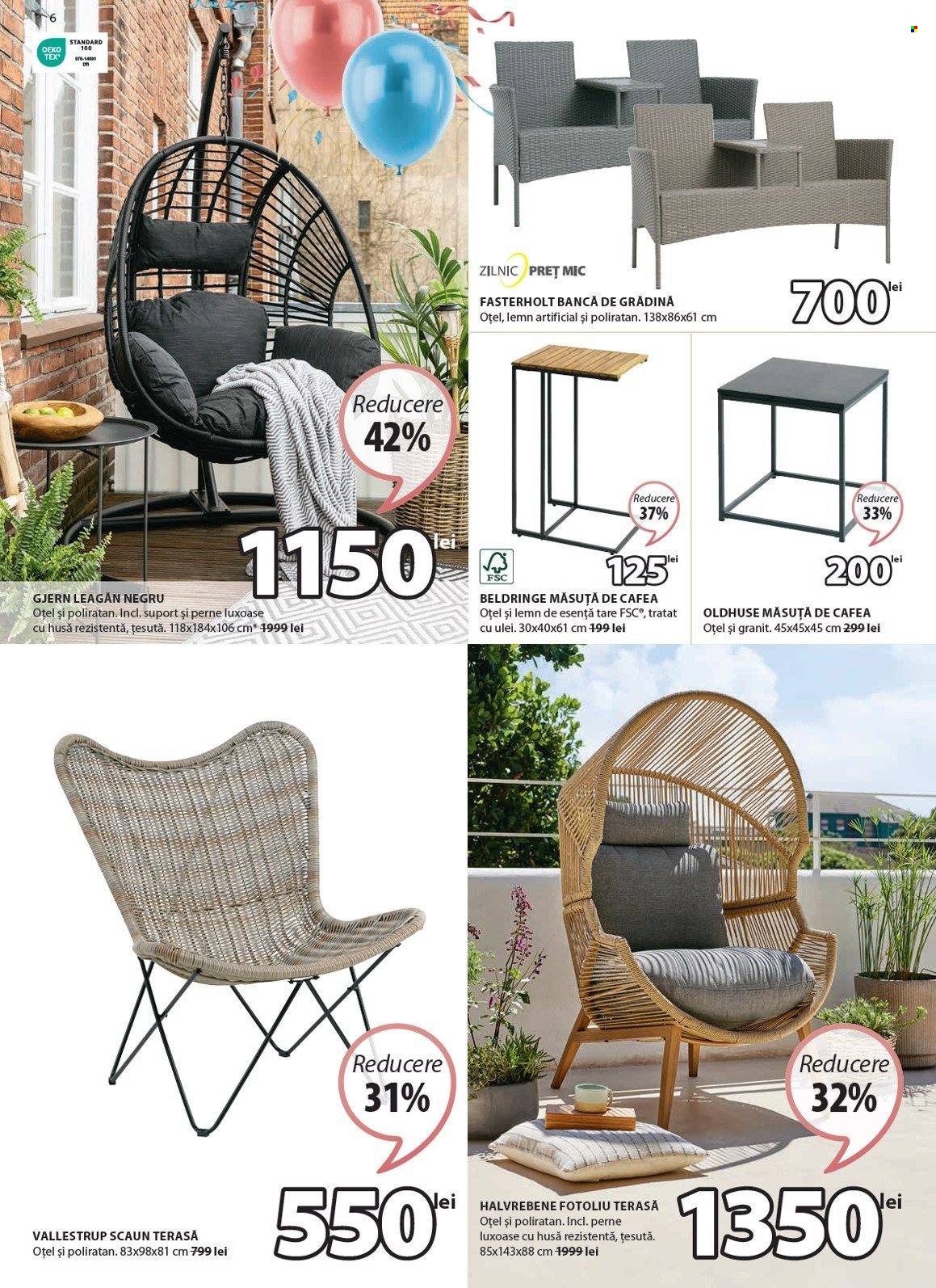 thumbnail - Cataloage JYSK - 18.04.2024 - 12.05.2024 - Produse în vânzare - scaun pliant, bancă, bancă din lemn, măsuță de cafea, scaun, scaun de grădină, fotoliu. Pagina 7.