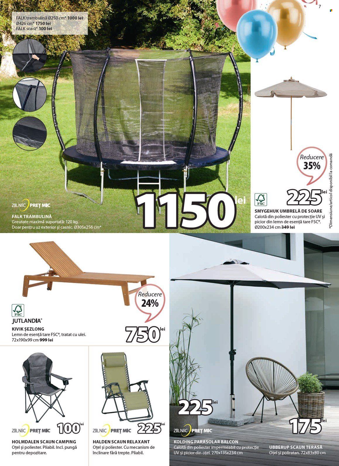 thumbnail - Cataloage JYSK - 18.04.2024 - 12.05.2024 - Produse în vânzare - trambulina, sezlong, scaun, scaun camping, scaun de grădină. Pagina 8.
