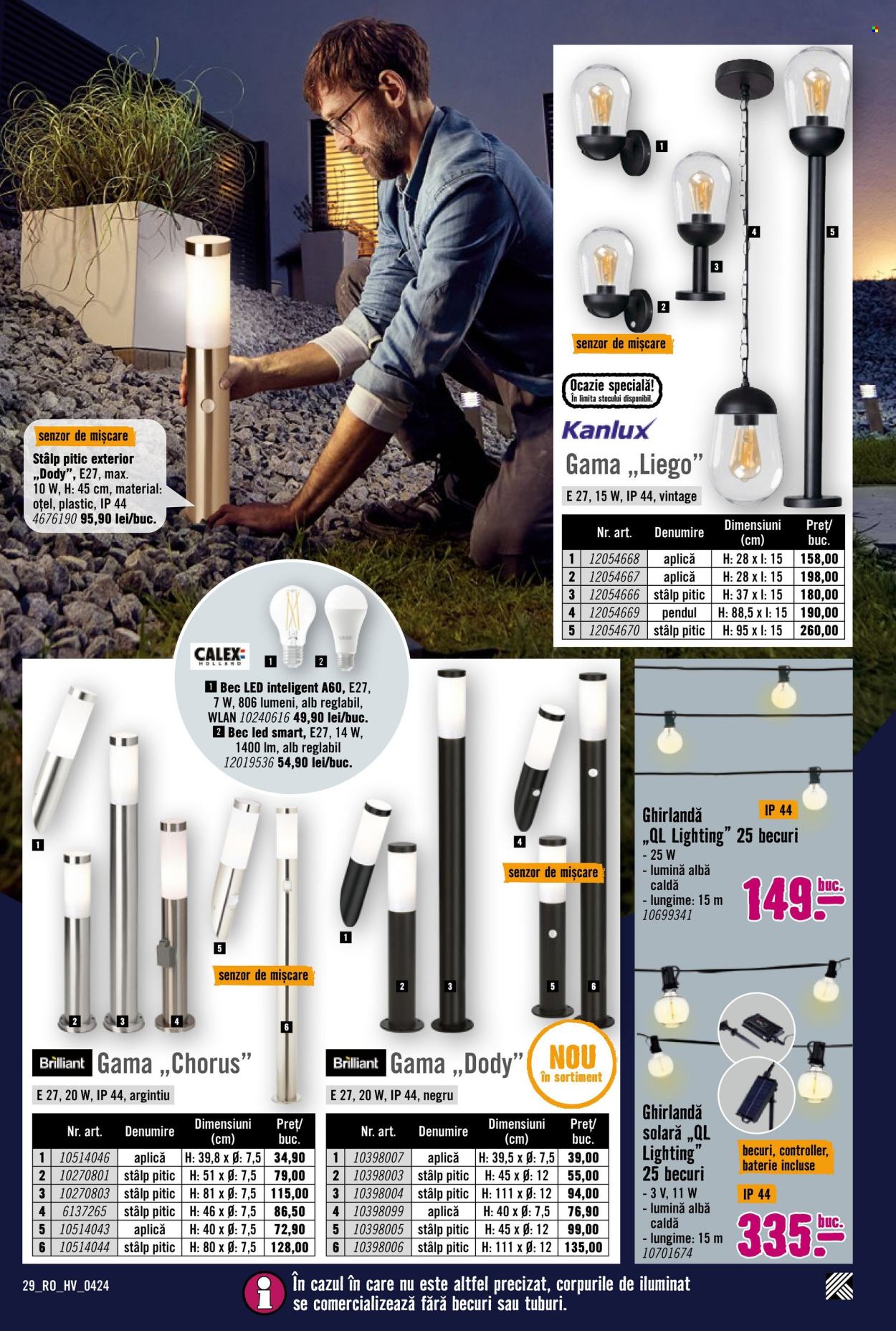 thumbnail - Cataloage Hornbach - 22.04.2024 - 19.05.2024 - Produse în vânzare - becuri, ghirlanda, lampă cu senzor, stâlp, lustră, bec, bec LED. Pagina 29.