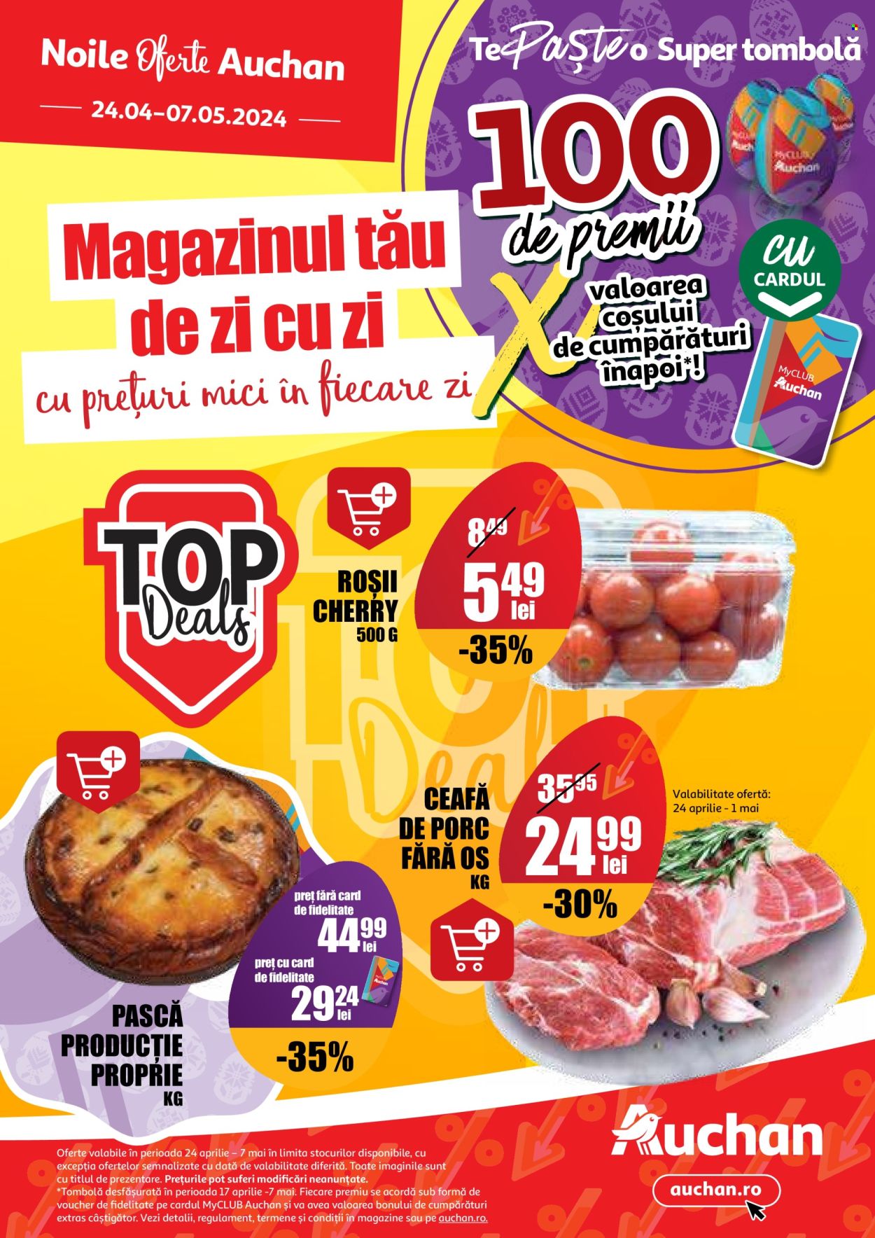 thumbnail - Cataloage Auchan - 24.04.2024 - 07.05.2024 - Produse în vânzare - rosii cherry, roșie, carne de porc, ceafă de porc. Pagina 1.