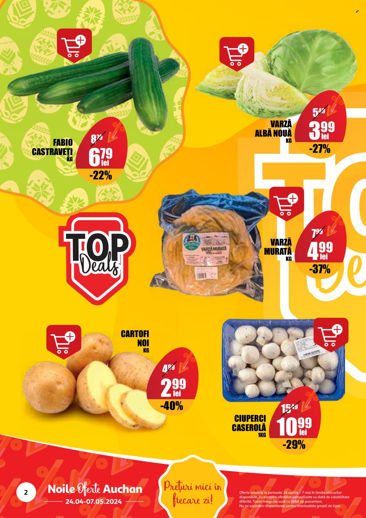 thumbnail - Cataloage Auchan - 24.04.2024 - 07.05.2024 - Produse în vânzare - ciuperca, cartofi, varză albă, varză, varză murată, castravețe. Pagina 2.