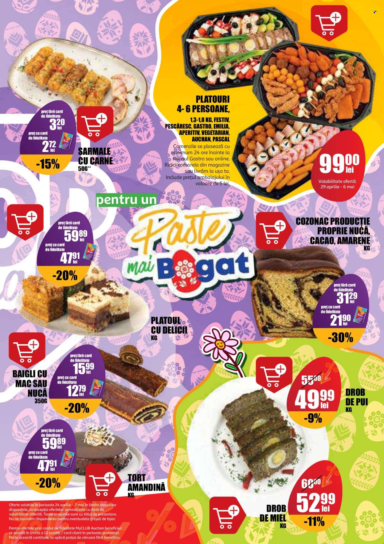 thumbnail - Cataloage Auchan - 24.04.2024 - 07.05.2024 - Produse în vânzare - prăjitură, cozonac, prajitura amandine, tort, peşte, sarmale, drob de miel, aperitiv. Pagina 11.