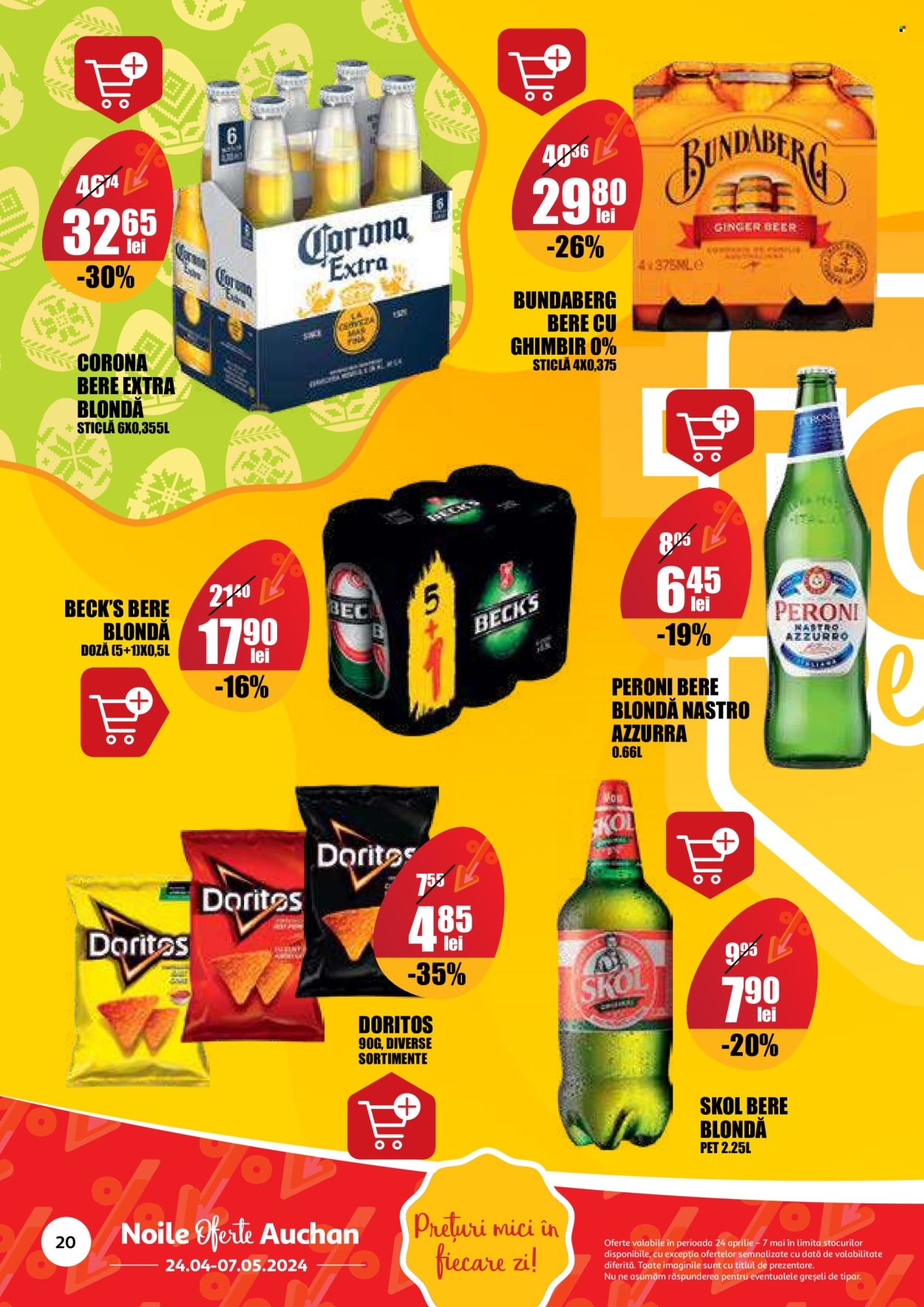 thumbnail - Cataloage Auchan - 24.04.2024 - 07.05.2024 - Produse în vânzare - Corona, bere blondă, alcool, bere, Skol, ghimbir, bec. Pagina 20.