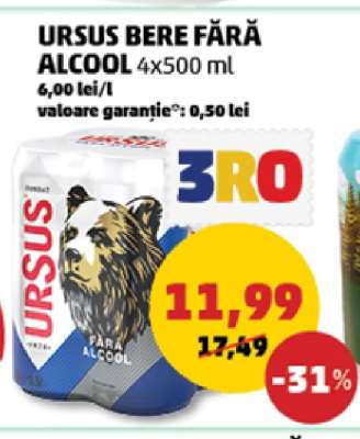 URSUS BERE FĂRĂ ALCOOL 4x500 ml