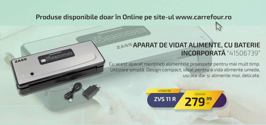 Aparat de vidat alimente, cu baterie incorporată