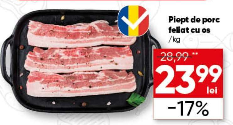 Piept de porc, feliat, cu os