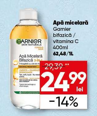 Apă micelară Garnier bifazică / vitamina C 400ml