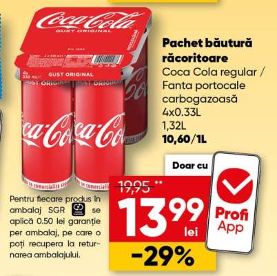 Pachet băutură răcoritoare Coca Cola regular / Fanta portocale carbogazoasă