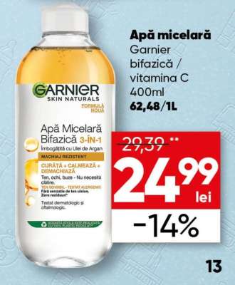 Apă micelară Garnier bifazică / vitamina C 400ml