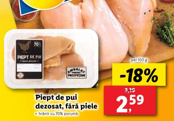 Piept de pui dezosat, fără piele
