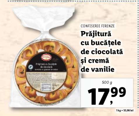 Prăjitură cu bucățele de ciocolată și cremă de vanilie