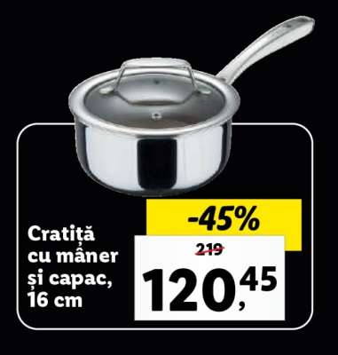 Cratiță cu mâner și capac, 16 cm