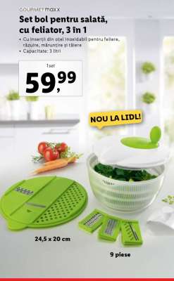 Set bol pentru salată, cu feliator, 3 în 1
