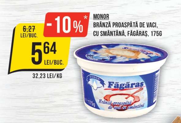 Monor Brânză proaspătă de vaci, cu smântână, Făgăraș, 175g