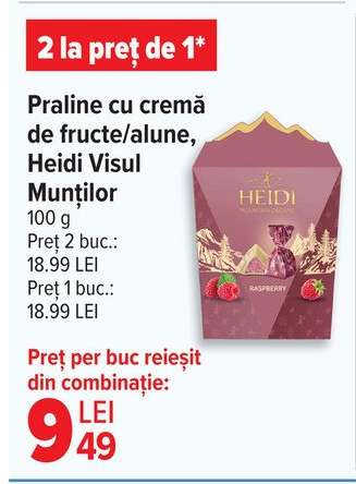 Praline cu cremă de fructe/alune, Heidi Visul Munților