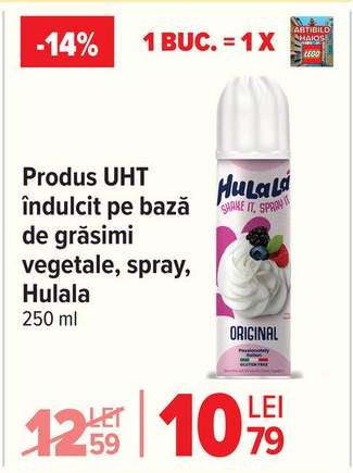 Produs UHT îndulcit pe bază de grăsimi vegetale, spray, Hulala