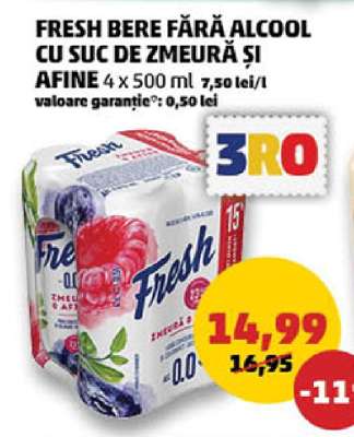 FRESH BERE FĂRĂ ALCOOL CU SUC DE ZMEURĂ ȘI AFINE