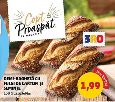 Demi-baghetă cu fulgi de cartofi și semințe