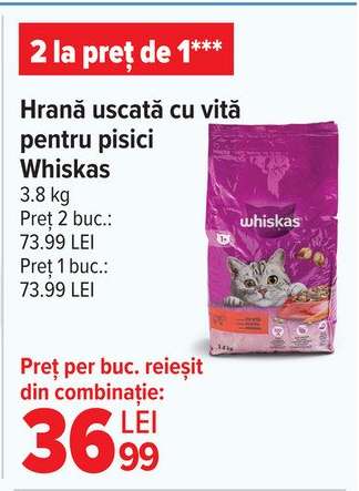 Hrană uscată cu vită pentru pisici Whiskas
