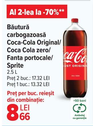 Băutură carbogazoasă Coca-Cola Original/Coca Cola zero/Fanta portocale/Sprite