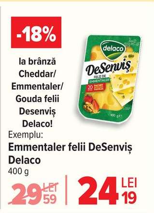 Emmentaler felii DeSenviș Delaco