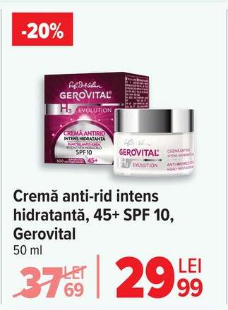 Cremă anti-rid intens hidratantă, 45+ SPF 10, Gerovital