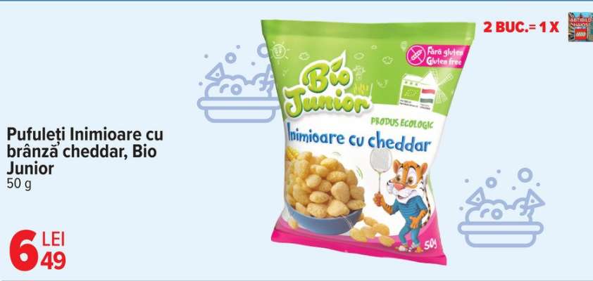 Pufuleți Inimioare cu brânză cheddar, Bio Junior
