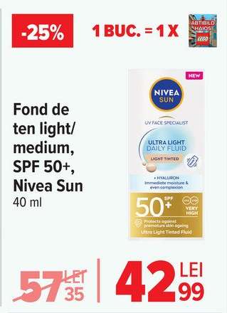 Fond de ten light/medium, SPF 50+, Nivea Sun