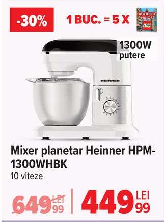 Mixer planetar Heinner HPM-1300WHBK