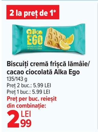 Biscuiți cremă frișcă lămâie/cacao ciocolată Alka Ego
