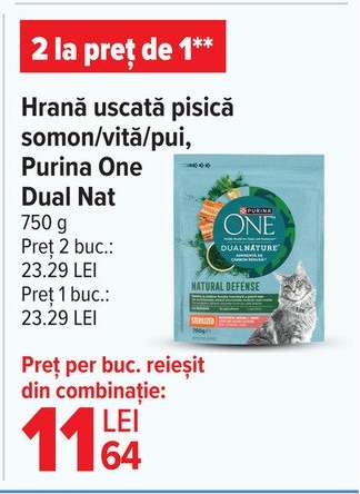 Hrană uscată pisică somon/vită/pui, Purina One Dual Nat