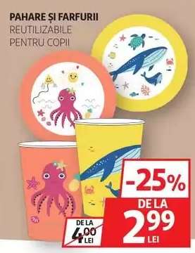 Pahare și farfurii reutilizabile pentru copii
