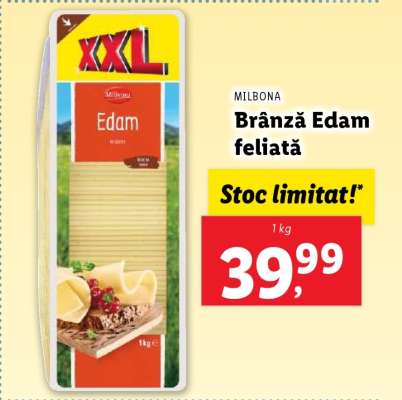 MILBONA Brânză Edam feliată