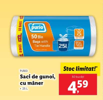 Saci de gunoi cu mâner
