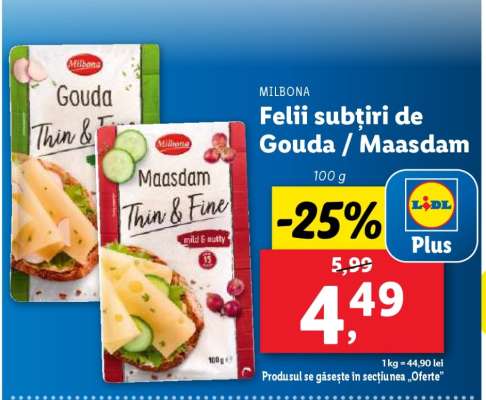 MILBONA Felii subțiri de Gouda / Maasdam