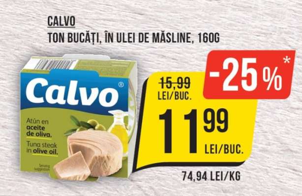 Calvo Ton Bucăți, în Ulei de Măsline, 160g