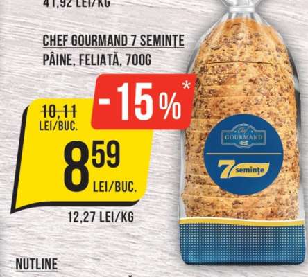 CHEF GOURMAND 7 SEMINȚE PÂINE, FELIATĂ, 700G