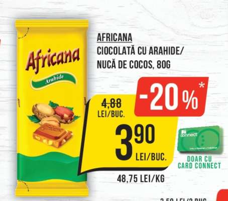 Africana Ciocolată cu Arahide/Nucă de Cocos, 80g