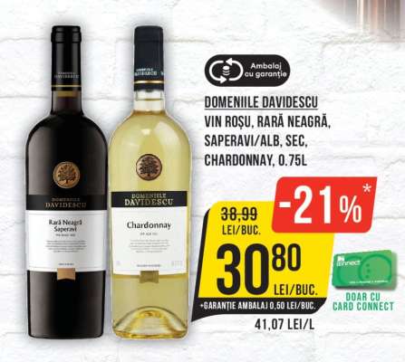 DOMENIILE DAVIDESCU VIN ROȘU, RARĂ NEAGRĂ, SAPERAVI/ALB, SEC, CHARDONNAY, 0.75L