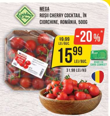 MEGA Roșii Cherry Cocktail, în ciorchine, România, 500g