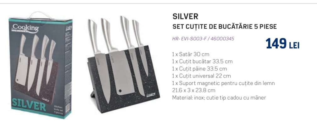 SILVER SET CUȚITE DE BUCĂTĂRIE 5 PIESE